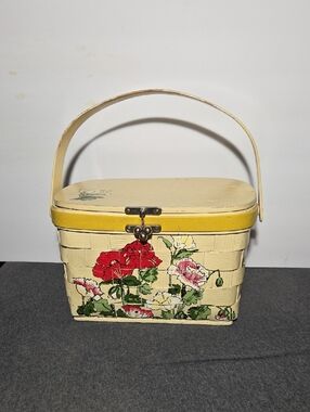 Hand-Painted Yellow Floral Woven Wicker Basket Purse